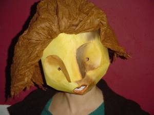 Coraline mask, worn